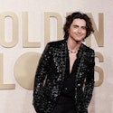 Timothee Chalamet arrives for the 81st annual Golden Globe Awards