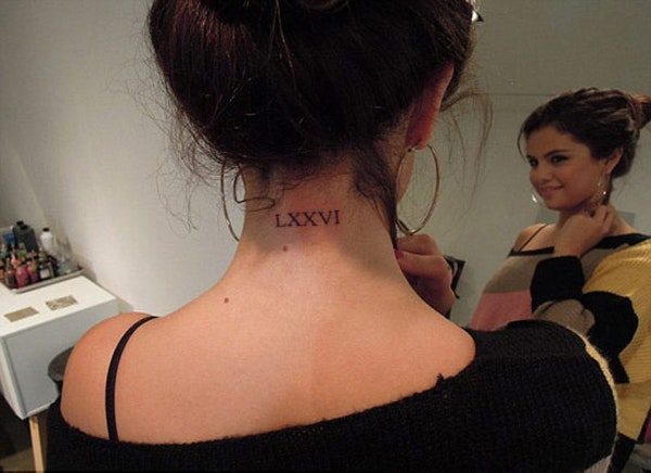 Selena Gomez, tatovering, tattoo, romertal