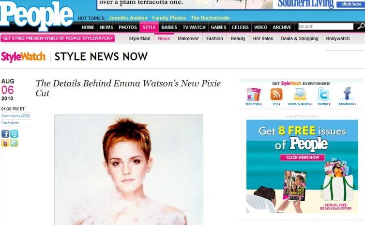Emma Watson, Harry Potter, ny frisure, kort frisure, korthåret