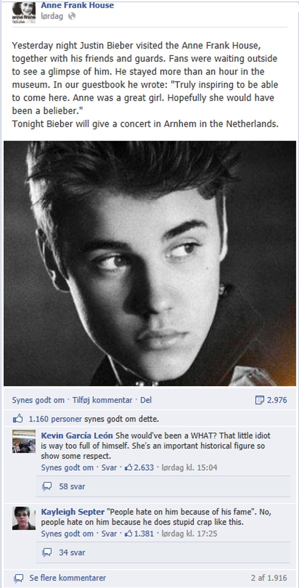 justin bieber, anne frank