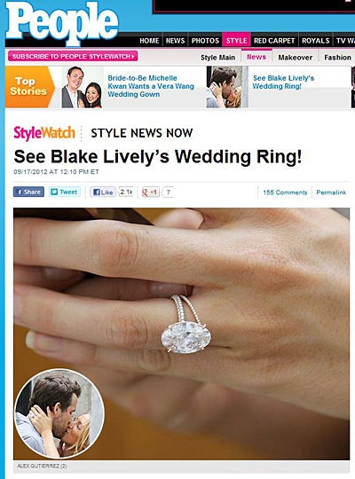 Stjerner, Blake Lively, Ryan Reynolds, bryllup, kærester, kærlighed, ring, smykker, vielsesring